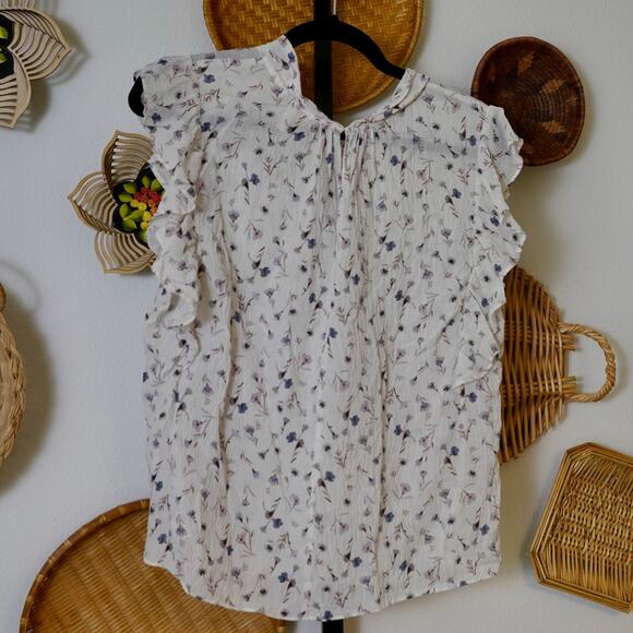 Rebecca‎ Taylor Flutter Sleeve Adelaide Floral Silk Top White Womens Size 14 - Picture 3 of 6